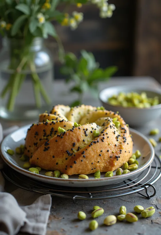 Фисташково-маковый торт на подставке