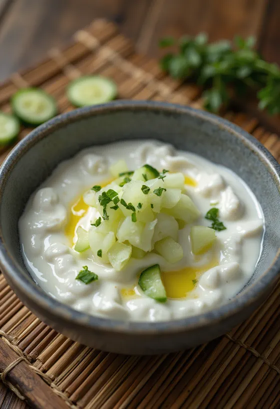 Огуречно-имбирный соус с укропом при подаче