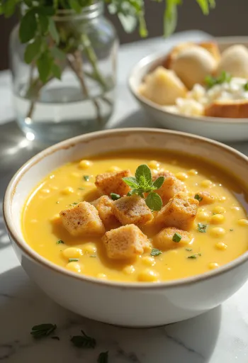 Суп из желтого гороха с копченой колбасой и свежей петрушкой