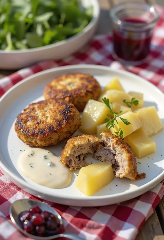 Кьёткакер с сельдереем, мясные шарики, поданные с овощами