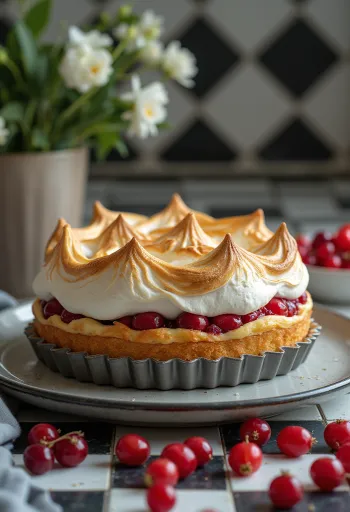 Кусок торта с безе и смородиной