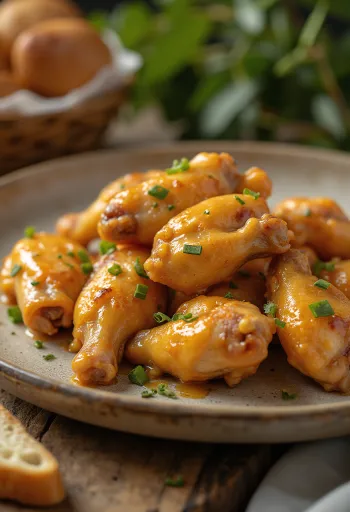 Куриные крылышки в медово-горчичном соусе, сервировка