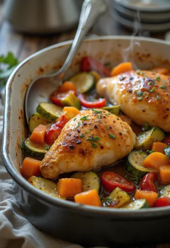 Куриная грудка на овощной подушке, поданная со свежей лимоном