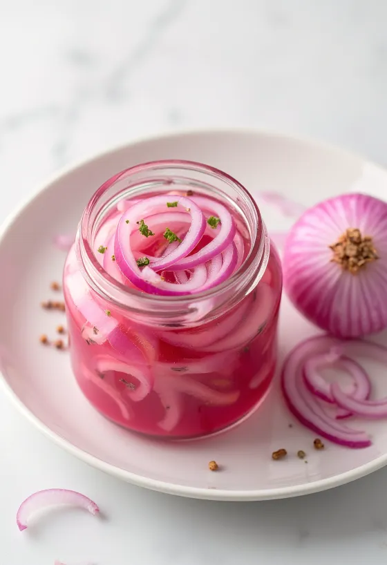 Пряный маринованный красный лук при подаче