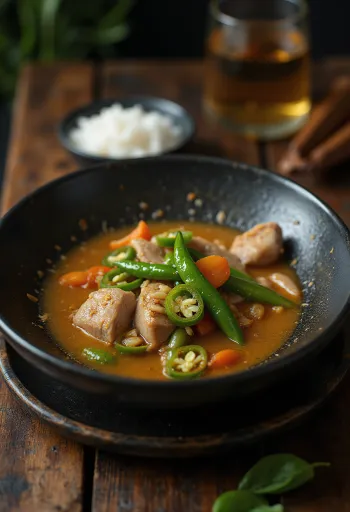 Синиган с масалой, пряный суп, украшенный свежим кориандром