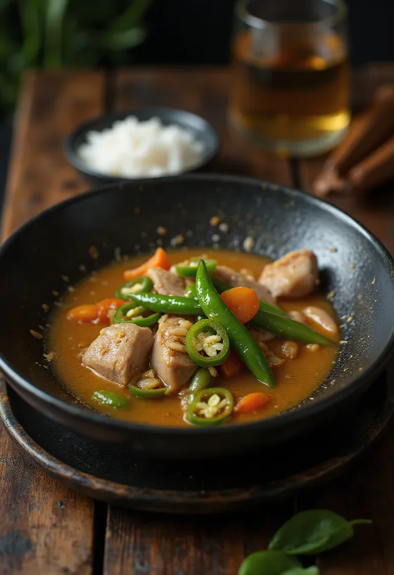 Синиган с масалой, пряный суп, украшенный свежим кориандром