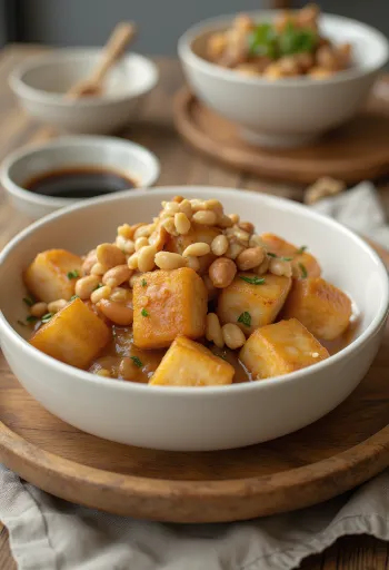 Жареный тофу в арахисовом маринаде при подаче