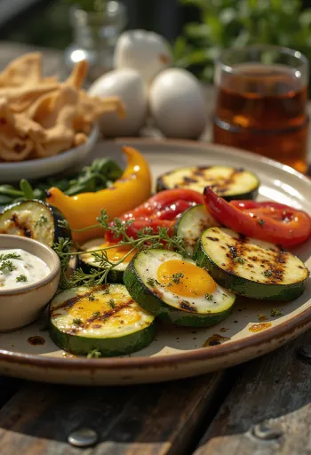 Красочное ассорти из овощей на гриле, посыпанных свежими специями