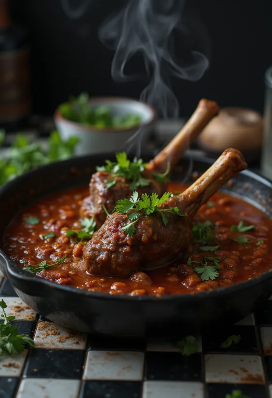 Баранья рулька, поданная с соусом харисса