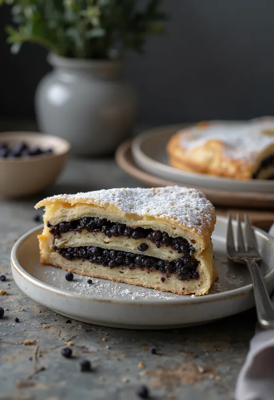 Маковый пирог с золотисто-коричневым тестом и маковой начинкой