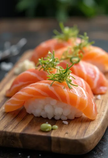 Осидзуси с халапеньо, украшенные свежим лососем и овощами