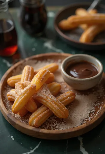 Чуррос с шоколадом, подаются с шоколадным соусом