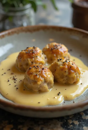 Шведские фрикадельки в сливочном соусе, поданные со свежей петрушкой