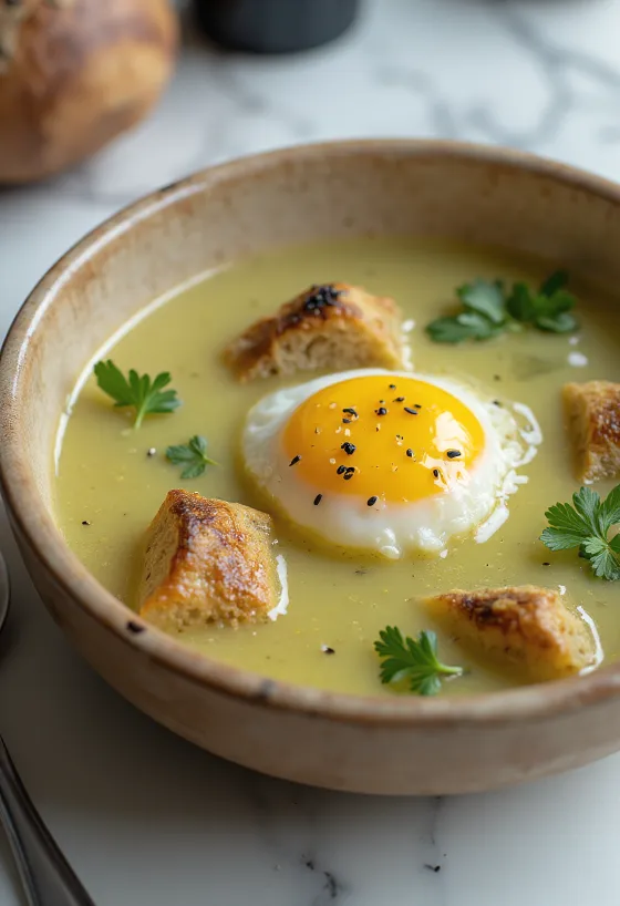 Асорда с чесноком, подается со свежим кориандром и кунжутом