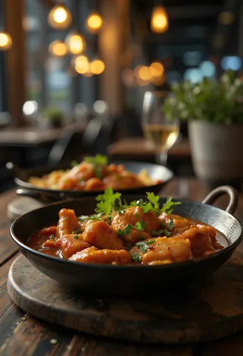 Курица Адобо с приправой тандури, поданная со свежей кинзой