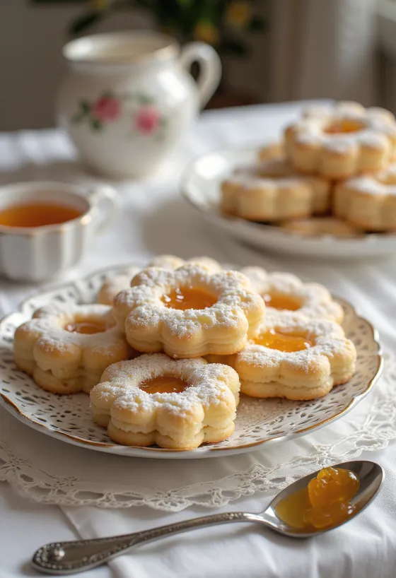 Классическое печенье Линцер с джемом, посыпанное сахарной пудрой