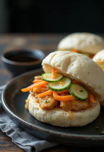 Сервировка бао бан с курицей, чесноком и имбирем