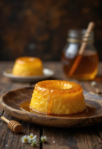 Ревани с медом, золотисто-коричневые ломтики, слегка политые сиропом