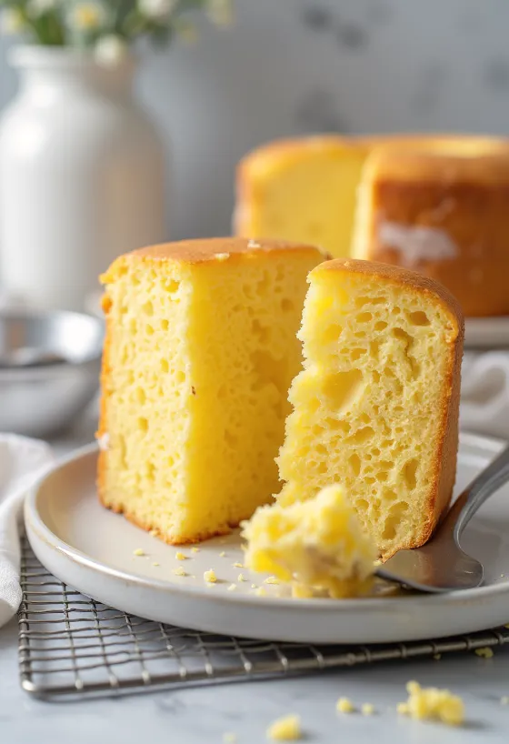 Домашний бисквит, нарезанный ломтиками, с золотисто-коричневой корочкой