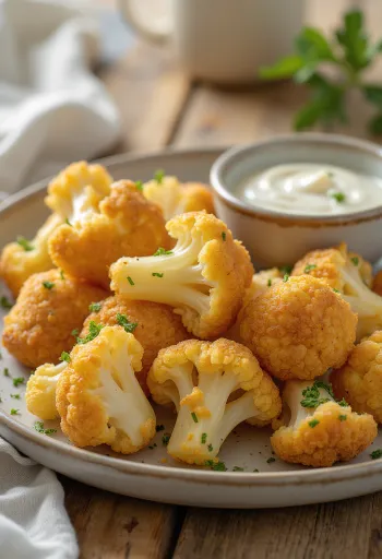 Цветная капуста в панировке, зажаренная до золотисто-коричневого цвета, поданная в хрустящей корочке