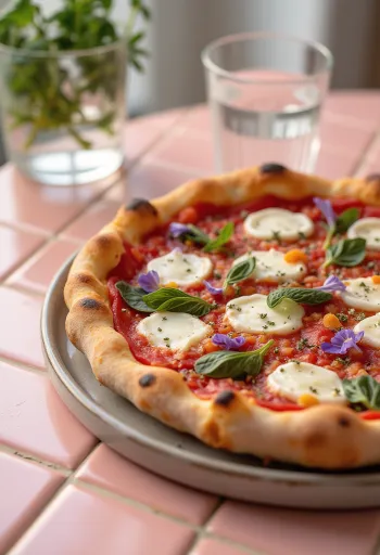 Pizza ai Fiori di Basilico со свежим базиликом и цветами базилика