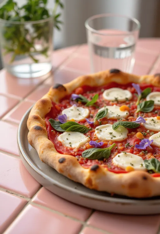 Pizza ai Fiori di Basilico со свежим базиликом и цветами базилика