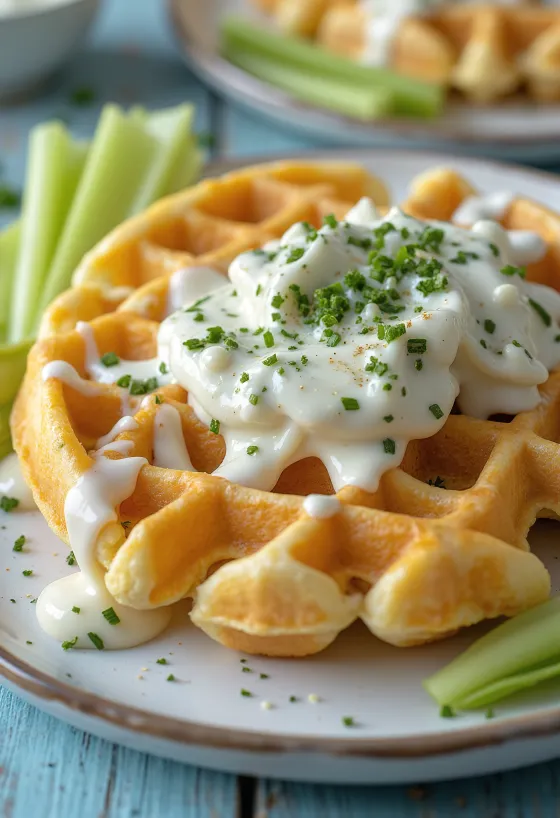 Вафли с соусом Ранч, чесноком и свежей зеленью