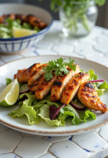 Салат с курицей тандури, с курицей гриль, огурцом и ломтиками свеклы