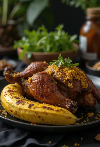 Утка Бетуту, поданная с рисом и тушеными овощами