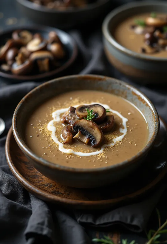 Кремовый грибной суп при подаче