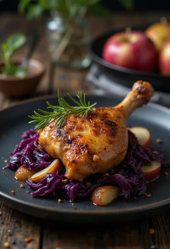 Жареная утиная ножка с капустой и яблоками