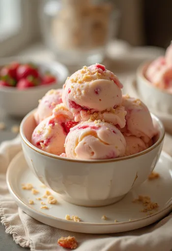 Мороженое Клубничный чизкейк при подаче