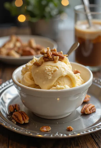 Ванильное мороженое с пеканом при подаче