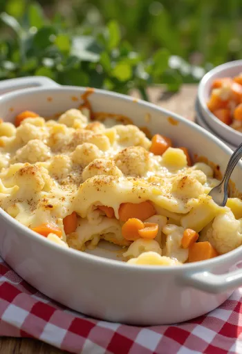 Запеканка из цветной капусты с овощами при подаче