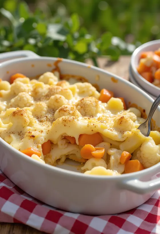 Запеканка из цветной капусты с овощами при подаче