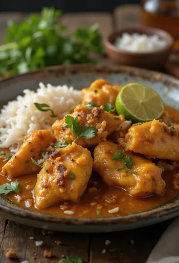 Ренданг аям с гарниром и свежим кориандром