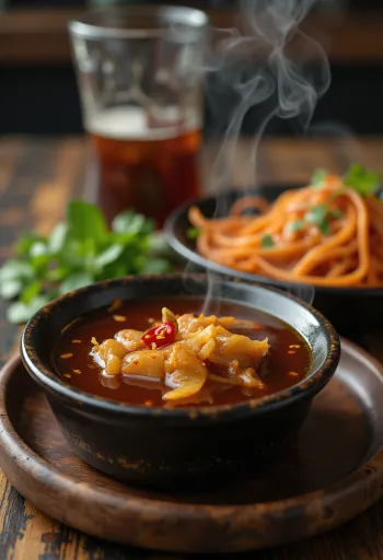 Карамельный рыбный соус поданный к жареной рыбе