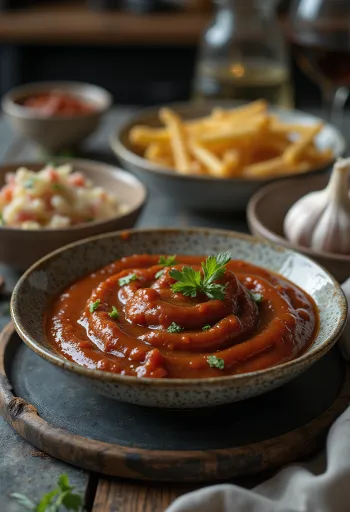 Копченый чесночный соус барбекю при подаче