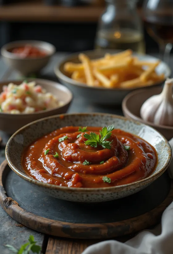 Копченый чесночный соус барбекю при подаче