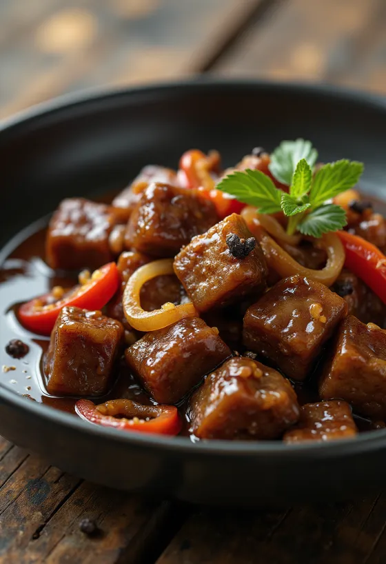 Адобо с соей, поданное со свежей кинзой