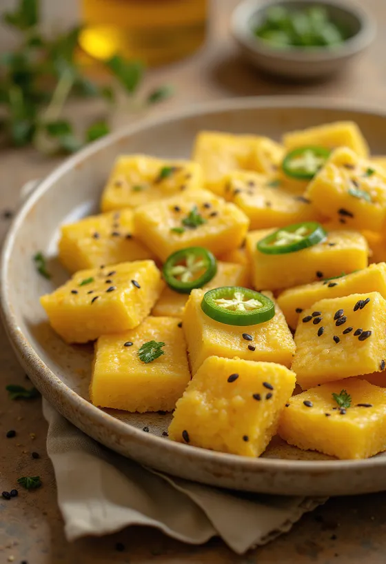 Бесан Чана Дхокла, украшенная свежей кинзой