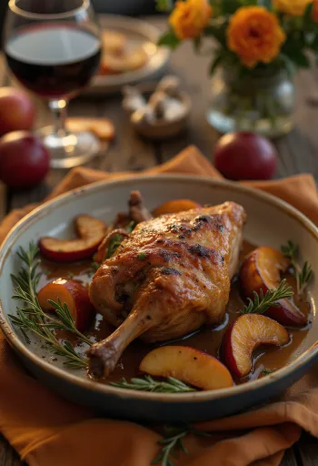 Запеченная до хруста утиная ножка с картофельным пюре и тушеной капустой