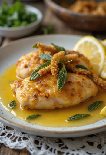 Курица с шалфеем, с хрустящей кожей, поданная со свежей зеленью