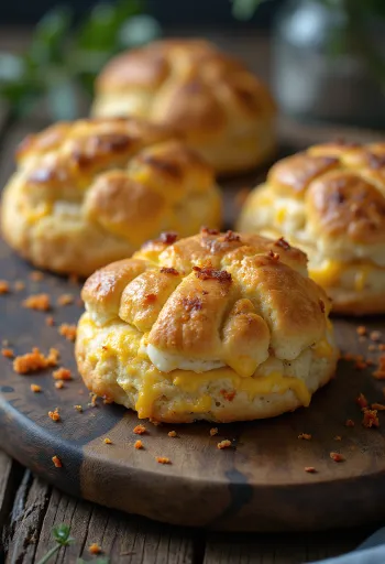 Сырные погачи с чили, запеченные до золотисто-коричневого цвета, в рустикальной подаче