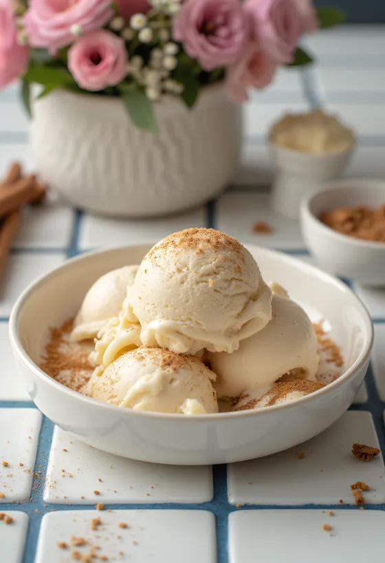 Кремовое мороженое с корицей и сливочным ликером при подаче