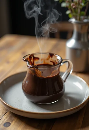 Пряный шоколадный соус, поданный к пирожным