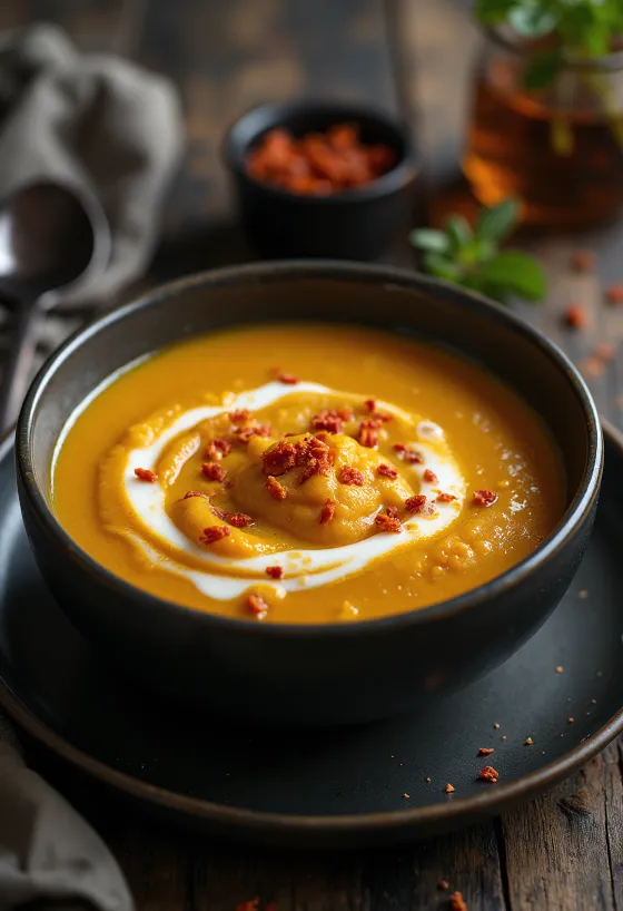 Тыквенный крем-суп с чили при подаче