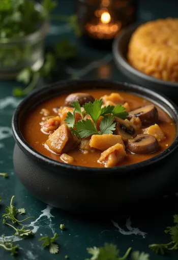 Суп Эгуси с помидорами, говядиной и свежей кинзой при подаче