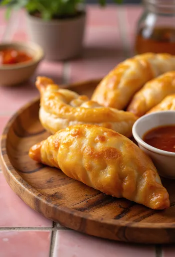 Монгольский жареный пирожок с мясом Хушур при подаче