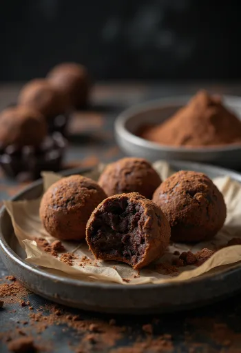 Шоколадные трюфельные шарики при подаче